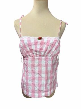 Pink Gingham Camisole Lace Trim Coquette Cottagecore Y2K Top M